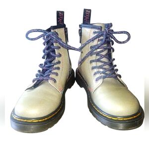 Dr. Martens Kids Boots - Gray with Blue Laces